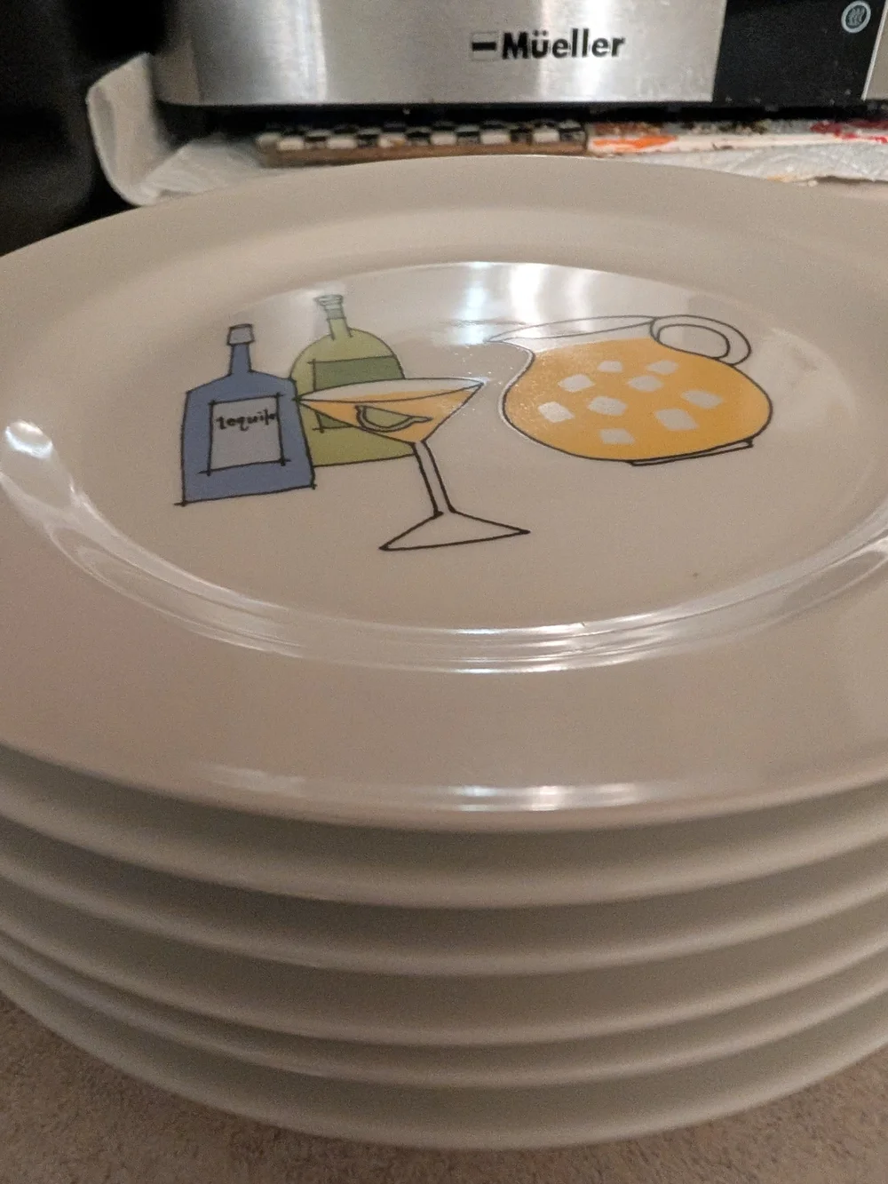 Signature White Ceramic Plates with Cocktail and Citrus Illustration